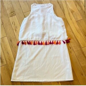 Mott50 UPF 50 dress white lined split back pink orange red tassels extra small